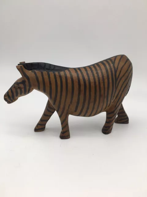 Vintage Hand Carved Wood Zebra Figurine