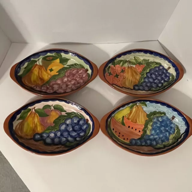 Set of 4 Handpainted Casserole Dish Made In Portugal - Multicolor Fruit Pattern