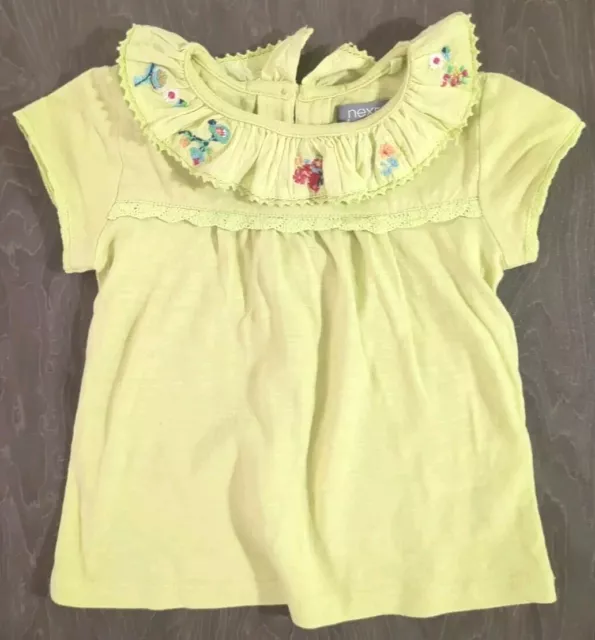 NEXT Baby Girls 6-9 Months Short Sleeved Lime Green Top (A596)