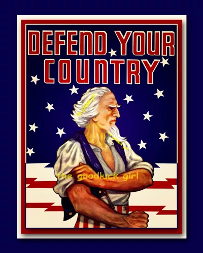 5x7 Uncle Sam DEFEND YOUR COUNTRY Vintage Military Army Navy Marines Art print