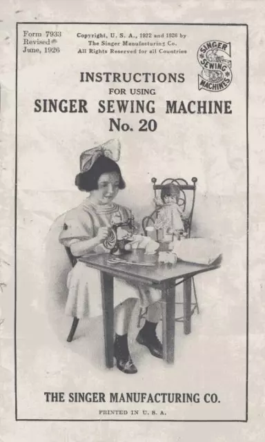 Singer 20 Toy Sewing Machine Instruction Revised 1926 Manual PDF in English