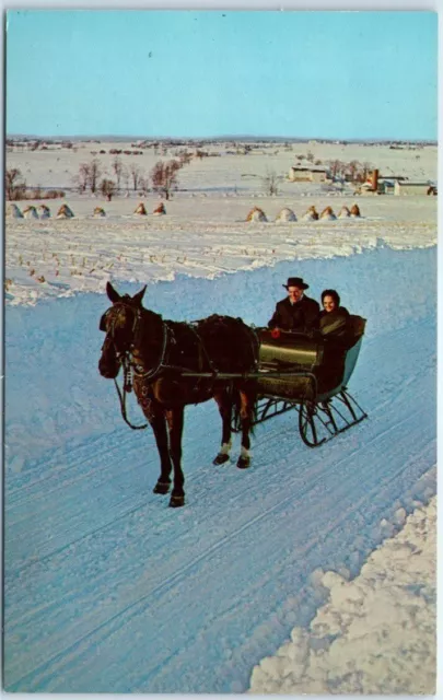 Postcard - Amish Horse-Drawn Sleigh, "Heart of Amishland" - Pennsylvania