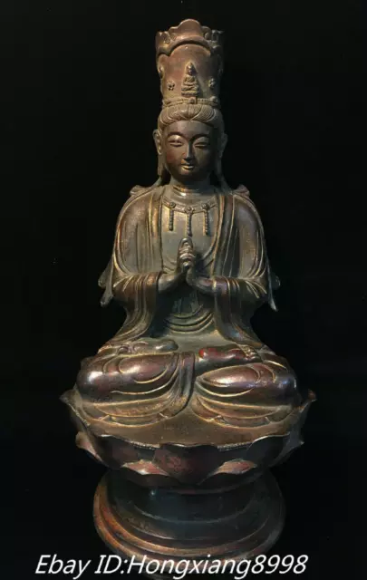 18''Old Tibet Buddhism Pure Bronze Kwan-yin Guan Yin Boddhisattva Goddess Statue