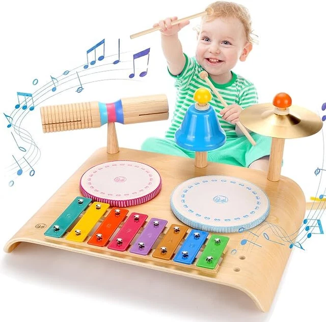Kids Drum Set All in One Montessori Musical Instruments Toddler Toys Wooden Kit