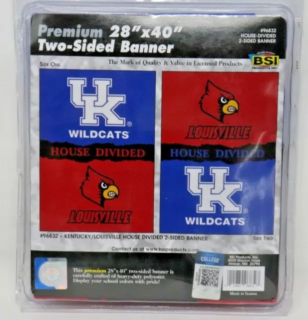 NCAA Louisville Cardinals Kentucky Wildcats HOUSE DIVIDED 2-SIDED 28 X 40 BANNER