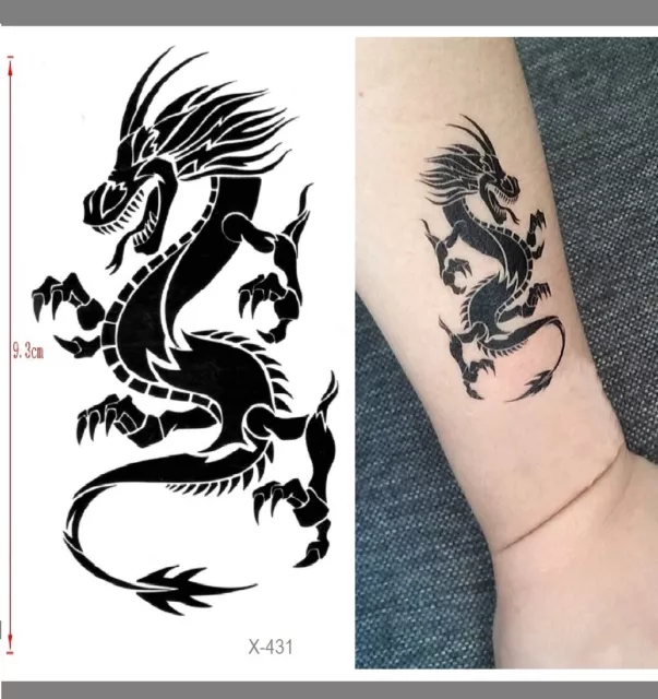 Einmal Tattoo Drache Temporary Tattoo Aufkleber Temporäre Tattoos Schwarz NEU !