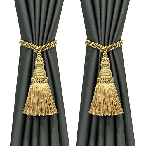 2 Pack Curtain Tie Backs Rope Tassels for Curtains Drape tiebacks 2p Gold