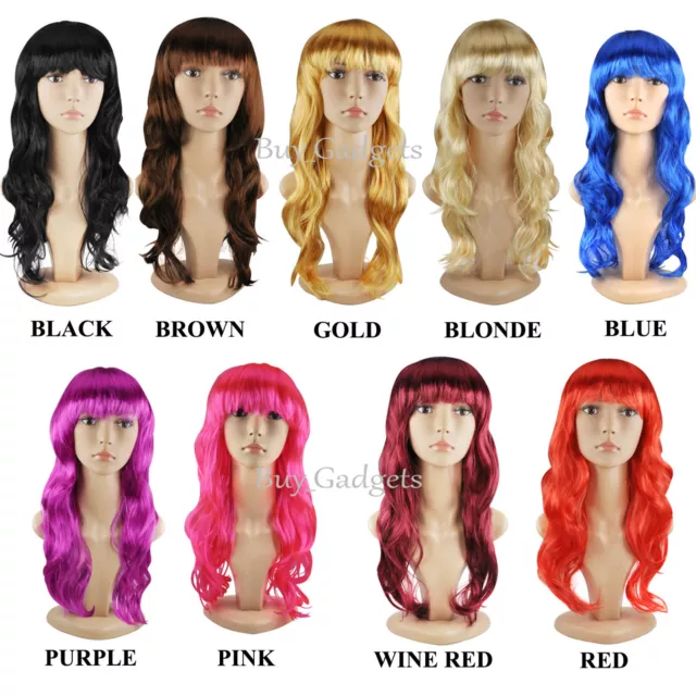 Womens Ladies Long Wavy Curly Fancy Dress Cosplay Wigs Pop Party Costume Full