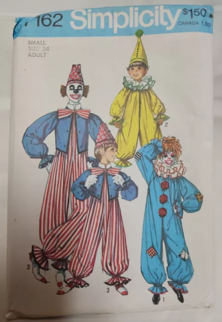 7162 Simplicity 70's Unisex Funky Clown Costumes Sewing Pattern Sz. Small- large