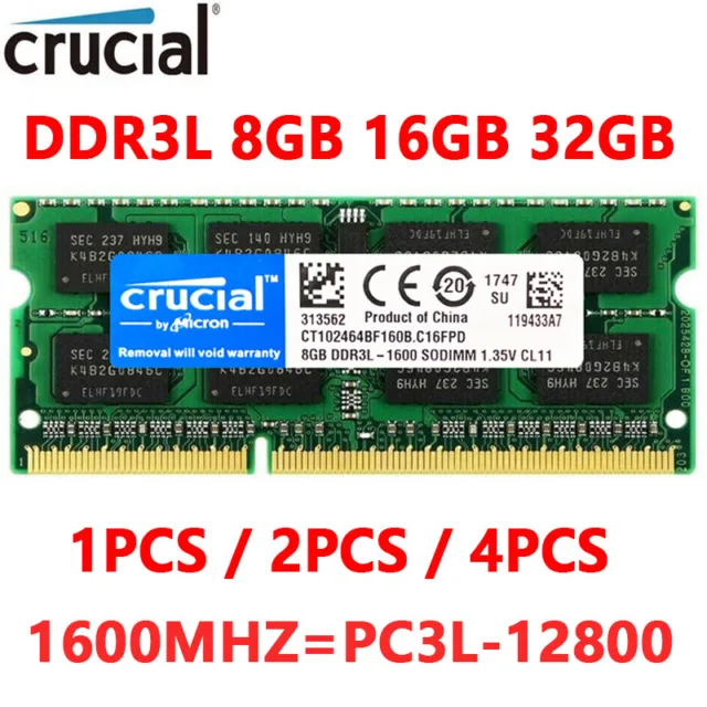CRUCIAL DDR3L DDR3 8GB 16GB 32GB 1600 Mhz PC3L-12800 SODIMM Laptop Memory RAM