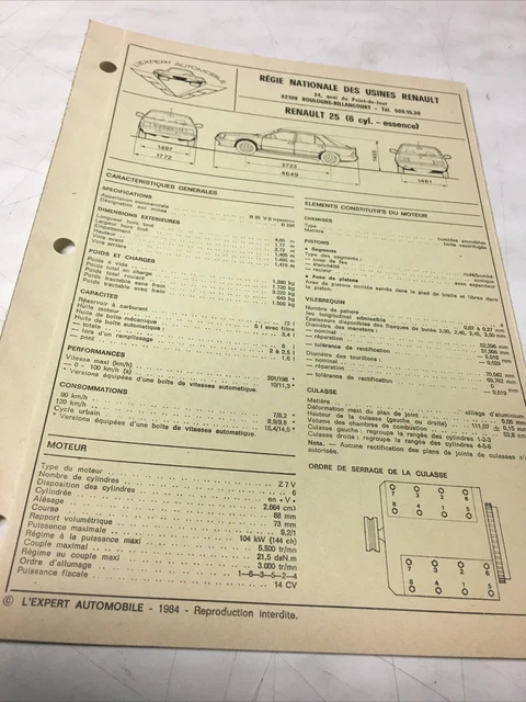 Revue Technique Renault 25 V6 Injection - Études & Documentation - Livre