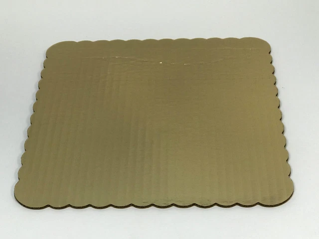 Mylar Gold Scallop Bakery Cake Pad, 10.475" x 10.475", 50 per Case