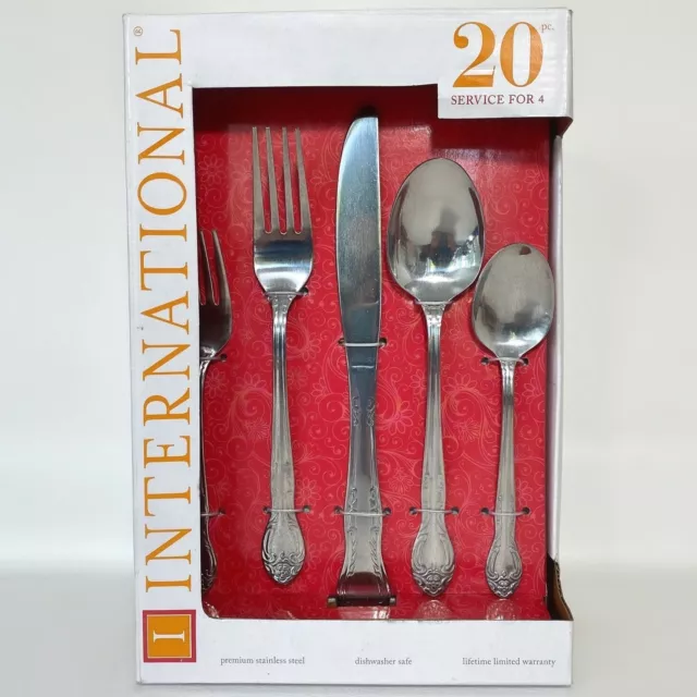 International 20 Piece Stainless Steel Flatware Set Queens Fancy New In Box