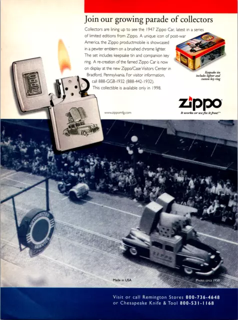 1998 Zippo Lighter 1947 Zippo Car Collection Vintage Print Ad Full Page Color