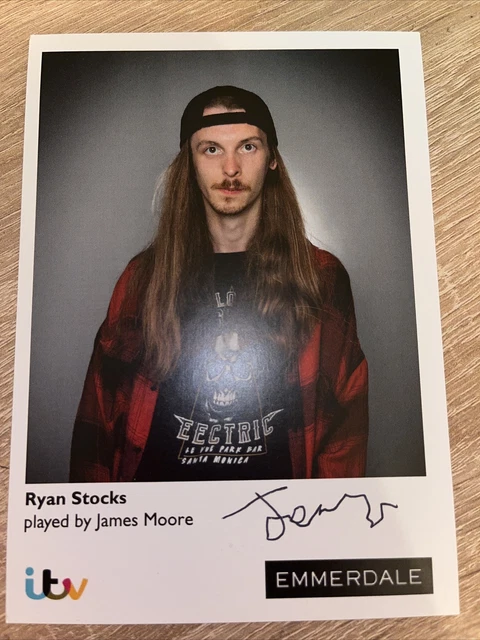 ITV Emmerdale Ryan Stocks Hand Signed Cast Card James Moore Autograph