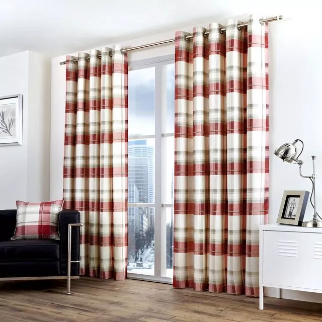 Balmoral Check Traditional Country Tartan Lined Eyelet Ring Top Curtains Pair