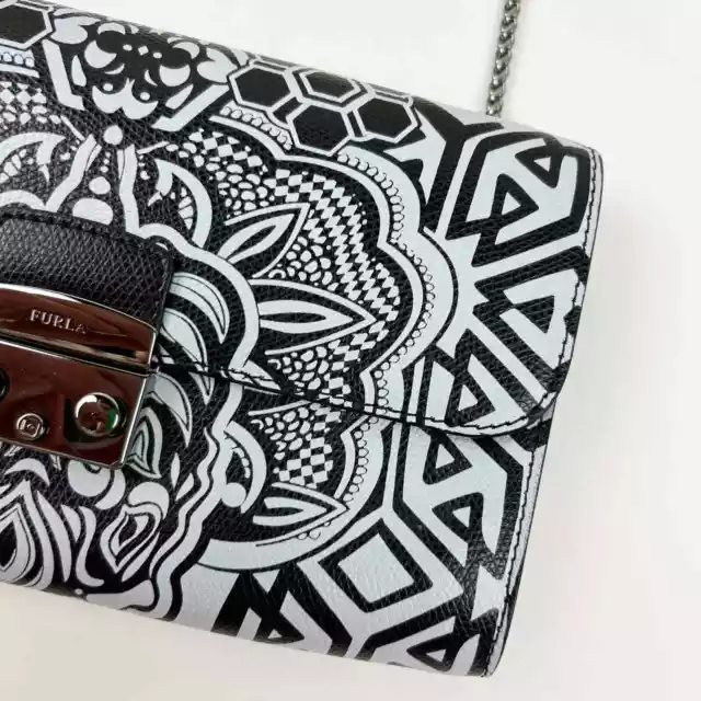 Furla Metropolis Tattoo Print Convertible Removable Chain Clutch Shoulder Bag 3