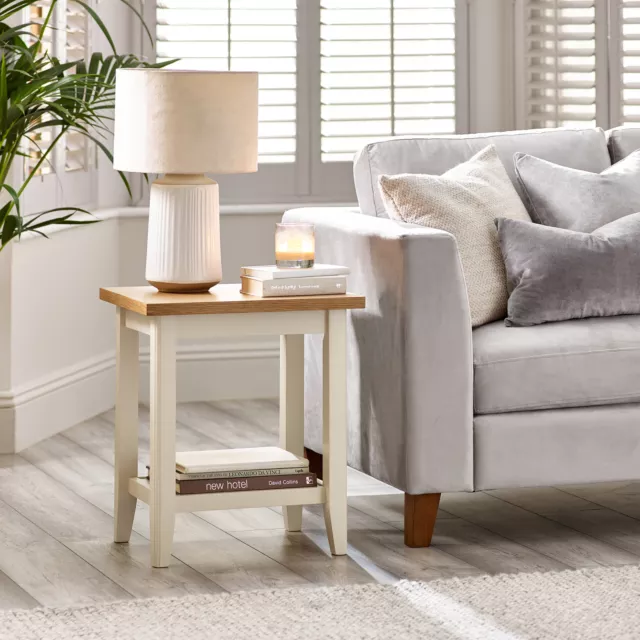 Eden Wooden Cream and Oak Coloured Veneer SideTable