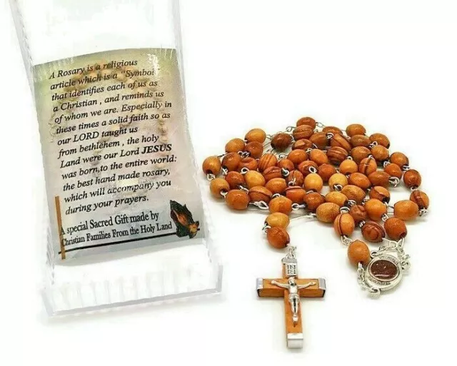 Rosary Wood  Olive Jerusalem Beads Holy Catholic Necklace Soil Crucifix Prayer