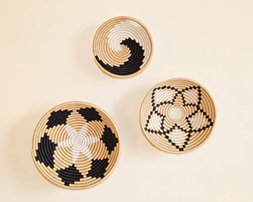 Set of 3 Hand Woven African Baskets - 1 Large 12 Inches 1 Medium 10 Inches 1 ...