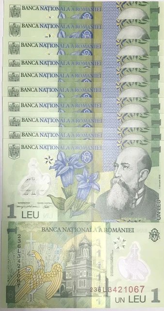 Romania 1 Leu 2018/2023 P 117 Polymer UNC LOT 10 PCS NR