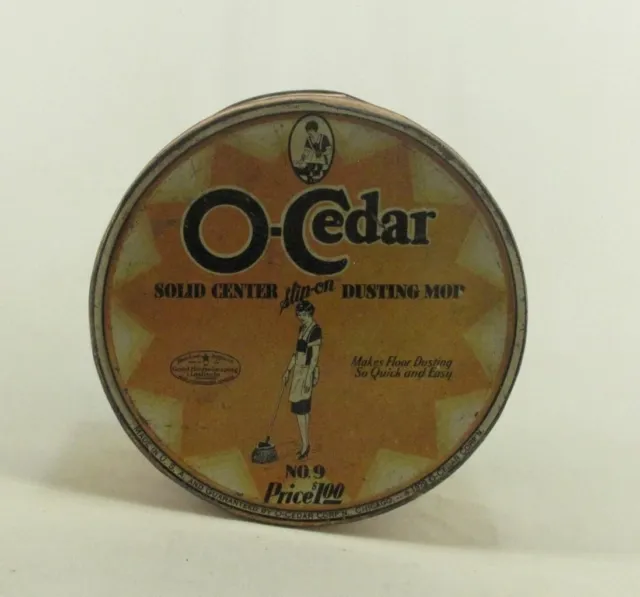 1929 O-Cedar Tin #9 Advertising Tin Dusting Mop Antique Kitchen Decor 7"