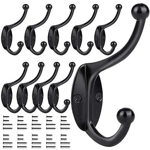 10 Pack Wall Hooks Coat Hooks, Hooks for Hanging Towels Clothes Robes Double-...