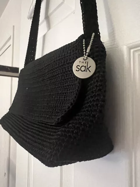 The SAK Bag Black Bag Crochet Knit Purse Woven Hobo Handbag