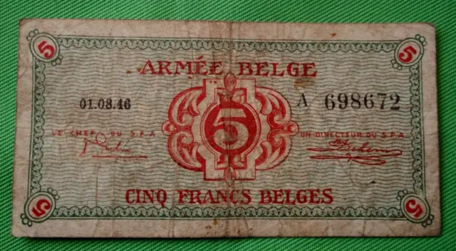 Scarce 1946 Belgium 5 Francs Banknote - Military Occupation Of Germany