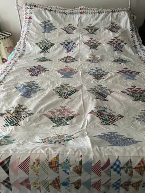 Vintage Basket & Flying Geese Quilt Top 60” X 94” 1930’s/40’s Mint Condition