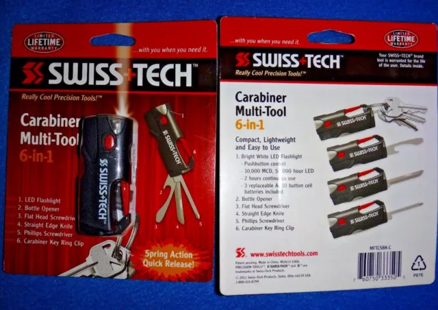 SWISS TECH 6-in-1 CARABINER MULTI-TOOL  KNIFE DRIVER LED FLASHLIGHT KEYCHAIN NEW