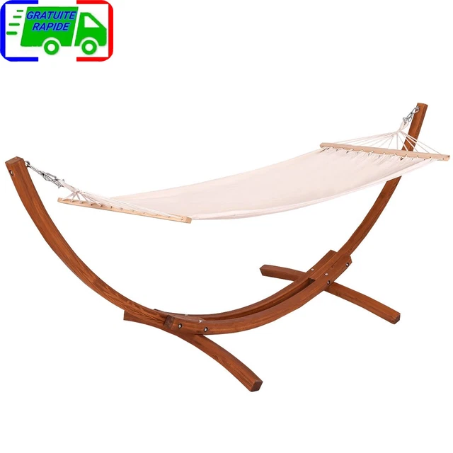 Hamac avec Support en Bois de Mélèze Russe 313x115x120CM Charge Maximale 120KG