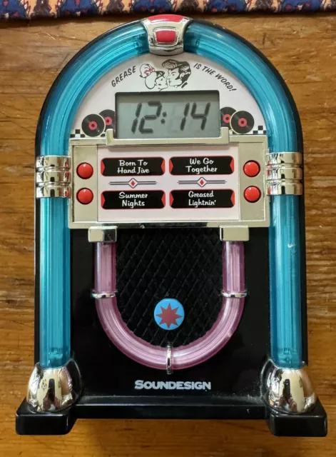 Grease Jukebox Alarm Clock Soundesign Plays 4 Songs Lights 3162g TESTED Vintage