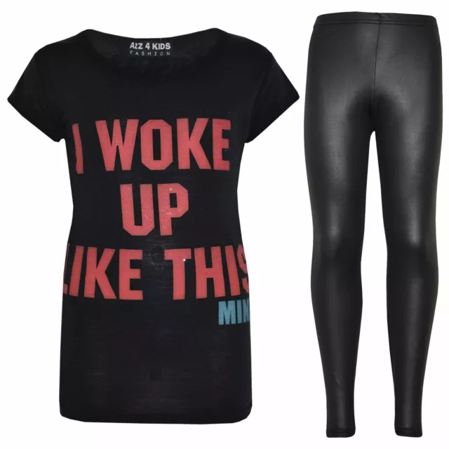 Girls Top Kids Designer's I Woke Up T Shirt & Fashion Legging Set Age 7-13 Year