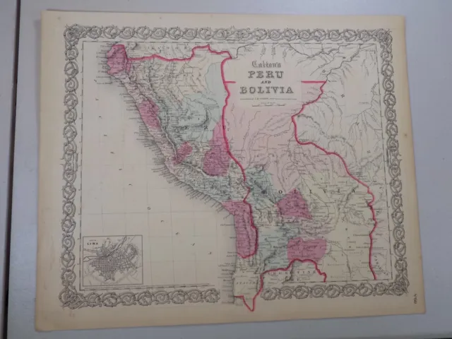 1855 Antique Colton Atlas Map  / PERU AND BOLIVIA
