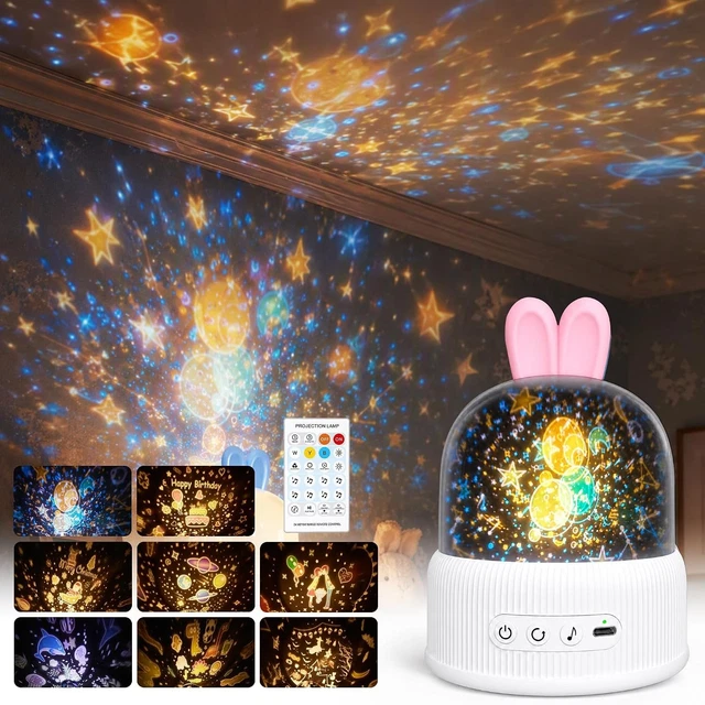 Kids Rotating Ride KIDS NIGHT LIGHT Projector 8 Themes 360° Rotating 8 Lullabies Remote ...