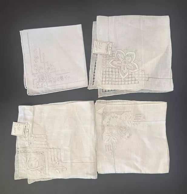 Vintage Set 4 Embroidered Appenzell White Work Handkerchief Hankies Fine New