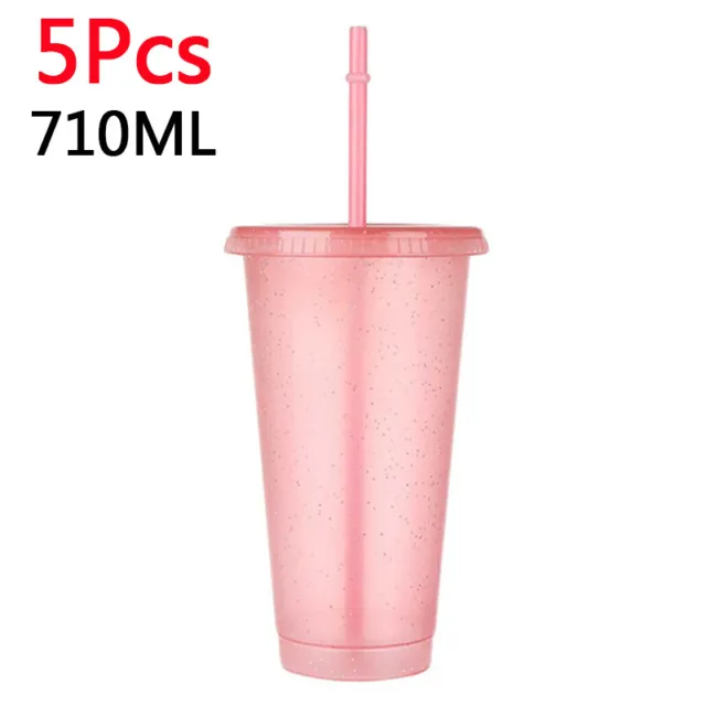 5-10X Drinking Cold Water Bottle Reusable Flash Powder Shiny Glitter Cup w/Straw
