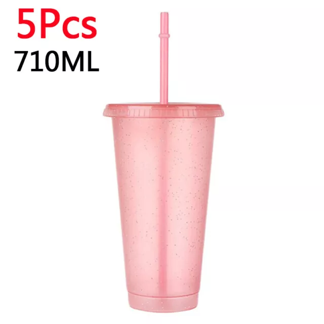 5-10X Drinking Cold Water Bottle Reusable Flash Powder Shiny Glitter Cup w/Straw