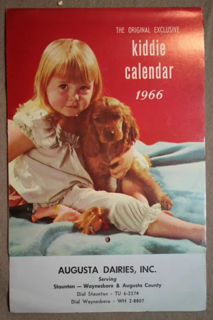 vtg old KIDDIE Calendar AUGUSTA DAIRIES Staunton Waynesboro Virginia children