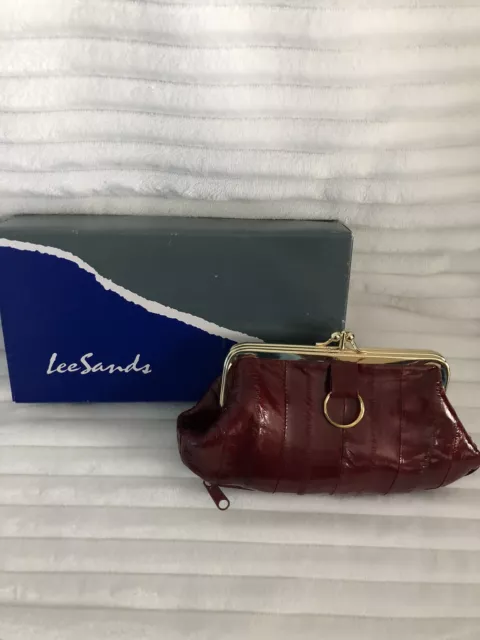 Lee Sands Genuine Eel Skin Leather Double "Kiss Lock" Change  Purse Wallet - Blue