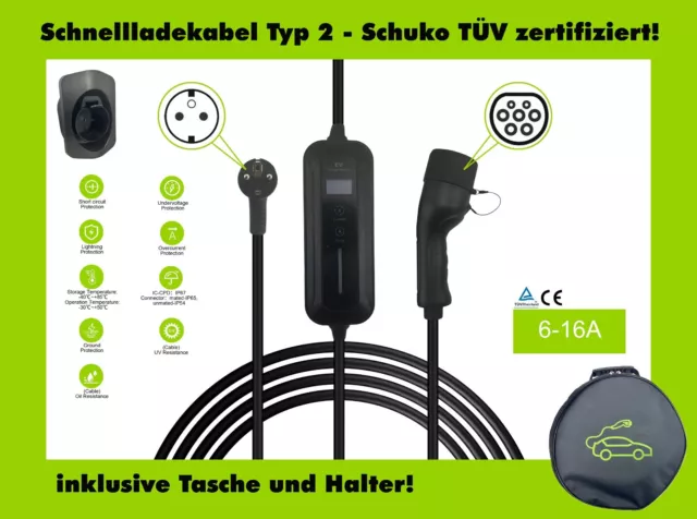 Mobile Ladeeinheit Typ 2 EV / E-Auto /Hybrid 5m 16A  *NEU* inkl. Halter & Tasche