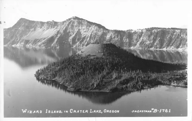 RPPC Wizard Island, Crater Lake, Oregon Aerial View Real Photo Postcard