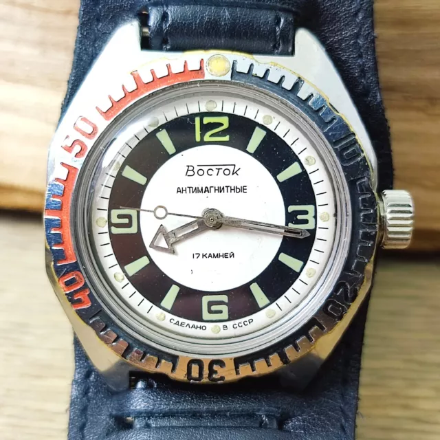⭐Vintage Soviet watch VOSTOK AMPHIBIA rare dial 2409.A military made in USSR 80s