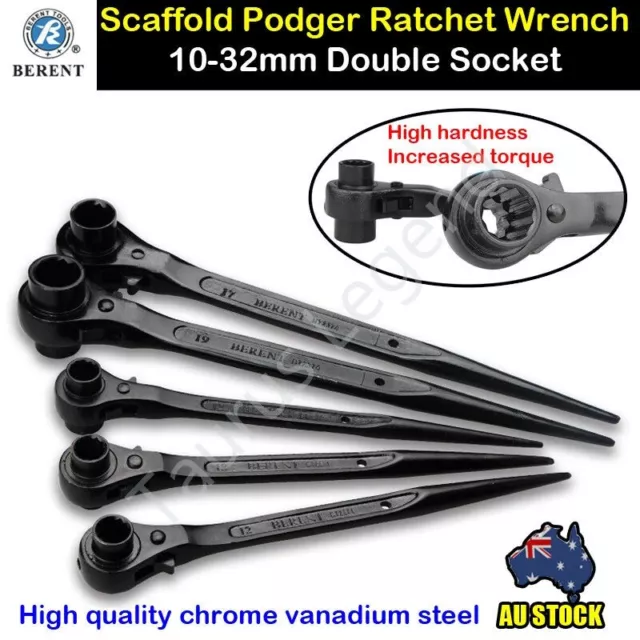 Premium CR-V Scaffold Podger Ratchet Wrench Spanner 12pt Double Sided Socket NEW