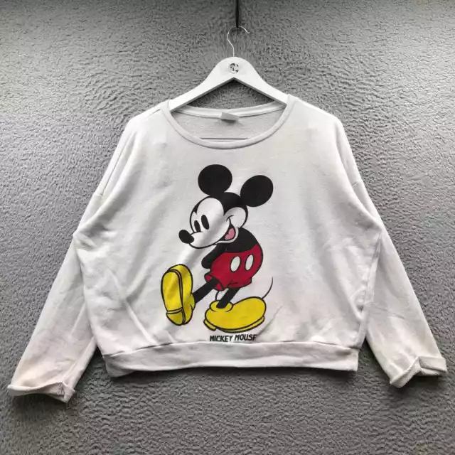 Disney Mickey Mouse Sweatshirt Womens Medium Long Sleeve Crew Neck Graphic White