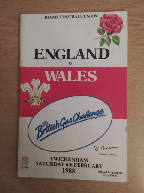 England v Wales rugby union programme Twickenham Saturday 6th February 1988