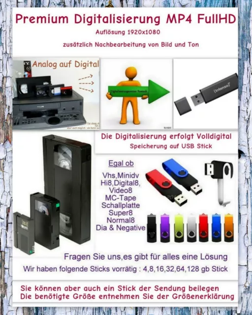 MP4 FULLHD FORMAT VHS / VHSC Kassetten Digitalisieren auf USB Stick EUR 3,80 PicClick DE