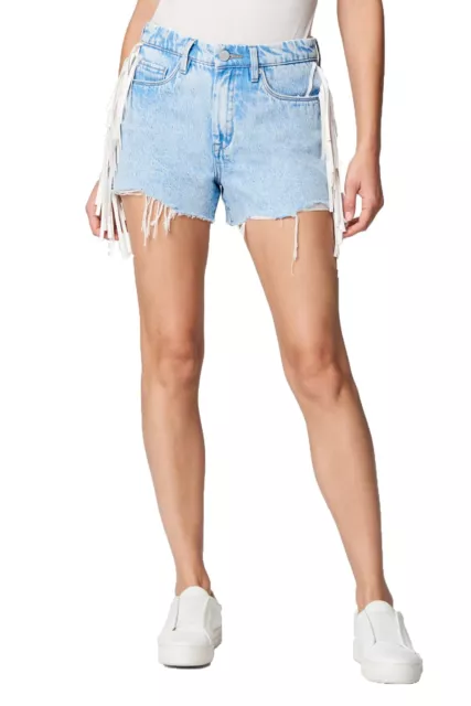 [BLANKNYC] Womens Hi Rise Five Pocket Vegan Leather Fringe Cut Off Shorts,