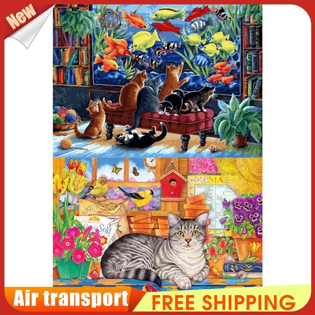 Kit Pittura Diamanti 5D Gatto E Amaca - Diamant Painting Rotondo Per Adulti, 30x40cm, Decorazione Casa - Foto 2